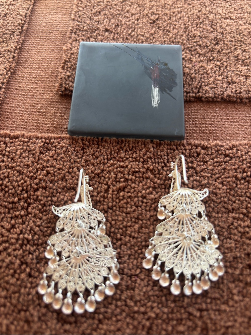 Handmade Silver Filigree Teardrop Dangle Earrings - Silver